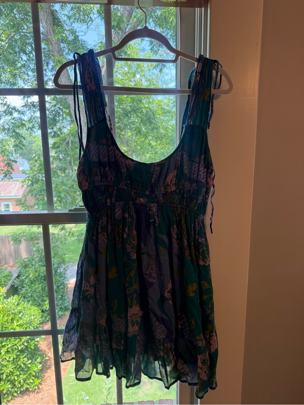 Free People Teal and Purple Floral Mini Dress